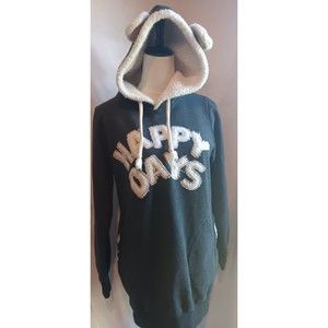 Happy Days (S) Grey hoodie with animal ears on hood and wool popcorn lining